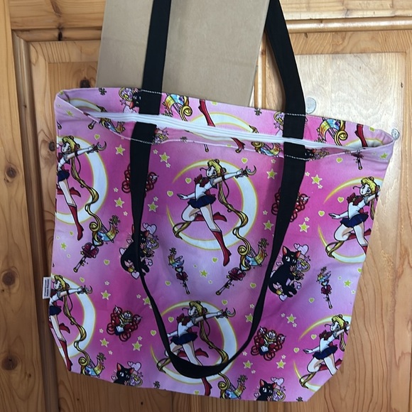 Sailor Moon Pink Tote Bag – Luna Cat Print  Kawaii Anime Purse Y2K giirlhoodcore - Picture 2 of 5